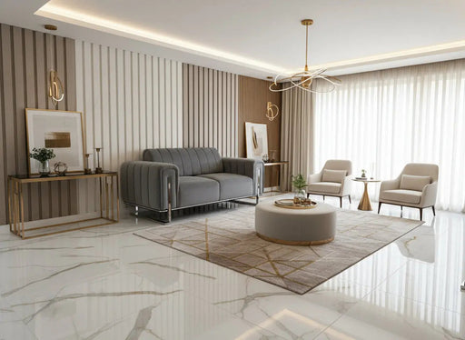 Genova 2+2 Seater Sofa Set – Grey Velvet with Chrome Detailing & Legs | Modern Luxury Sofa