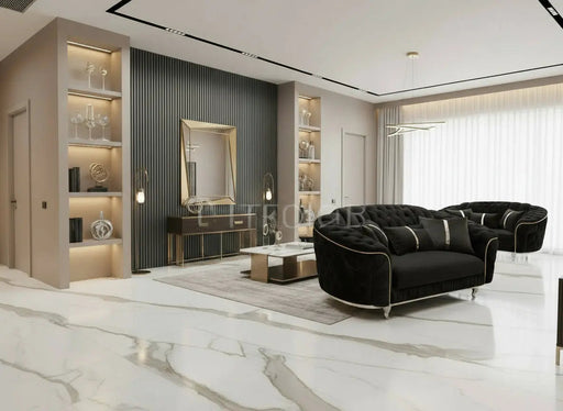 Konan 2-Seater Sofa – Grey Velvet with Chrome Detailing & Legs | Modern Luxury Sofa