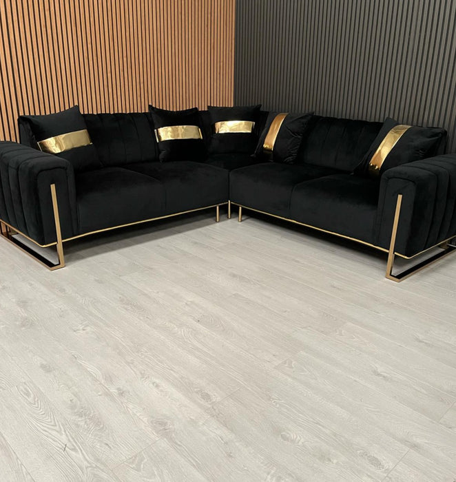 Genova Sofa Range 245cm x 245cm Corner Black & Gold