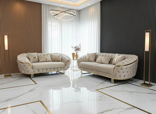 Kingston 3+2 Champagne Velvet Sofa Set with Gold Detailing – Luxury Modern Sofa