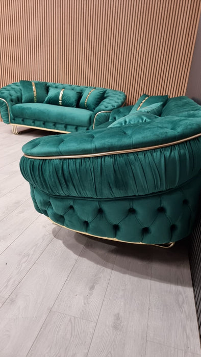 Ambassador Special 3+2 Seater Sofa In Emerald Green & Gold