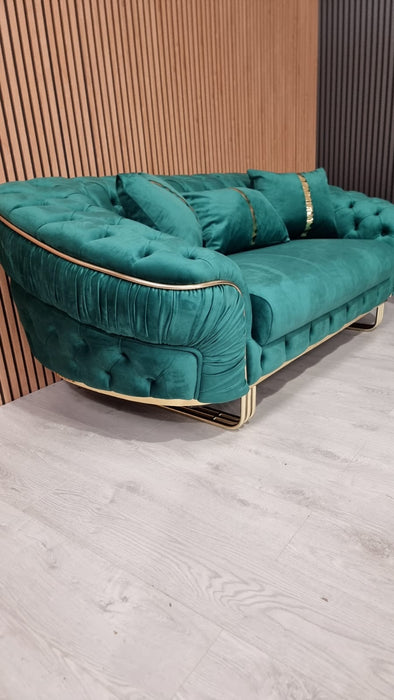 Ambassador Special 3+2 Seater Sofa In Emerald Green & Gold