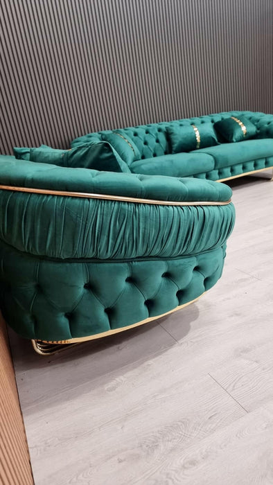 Ambassador Special 3 Seater Sofa In Emerald Green & Gold