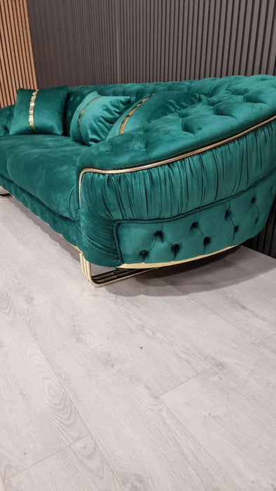 Ambassador Special 3 Seater Sofa In Emerald Green & Gold