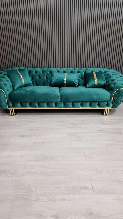 Ambassador Special 3 Seater Sofa In Emerald Green & Gold