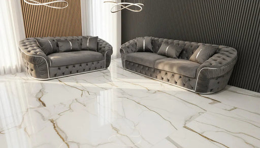 Ambassador Sofa Range – Grey V27 Velvet with Chrome Detailing | Luxury Modern Sofa Set