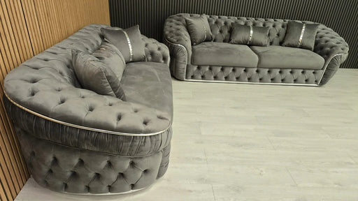 Ambassador Sofa Range – Grey V27 Velvet with Chrome Detailing | Luxury Modern Sofa Set