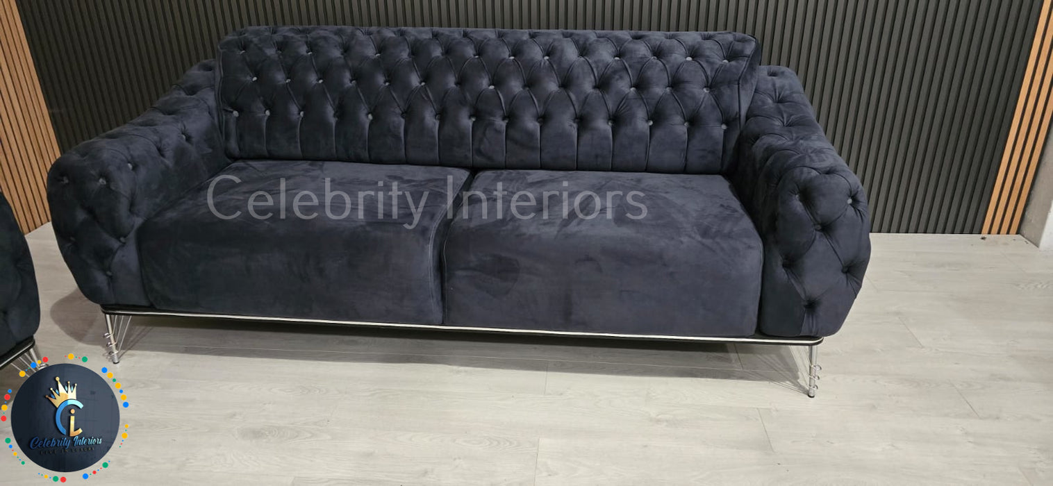 Monalisa 3+2 Plush Velvet Sofa Steel & Chrome