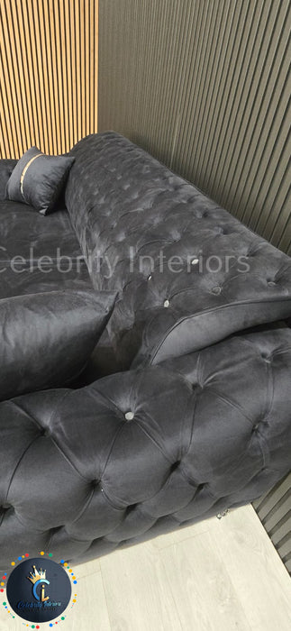 Monalisa 3+2 Plush Velvet Sofa Steel & Chrome