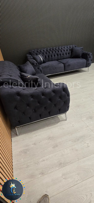 Monalisa 3+2 Plush Velvet Sofa Steel & Chrome