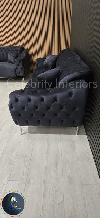 Monalisa 3+2 Plush Velvet Sofa Steel & Chrome