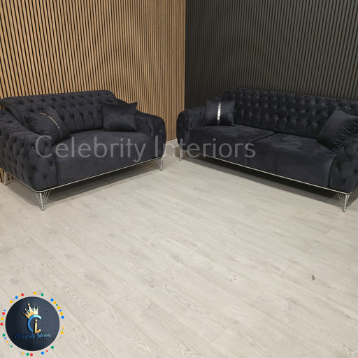 Monalisa 3+2 Plush Velvet Sofa Steel & Chrome