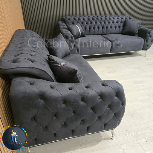 Monalisa 3+2 Plush Velvet Sofa Steel & Chrome