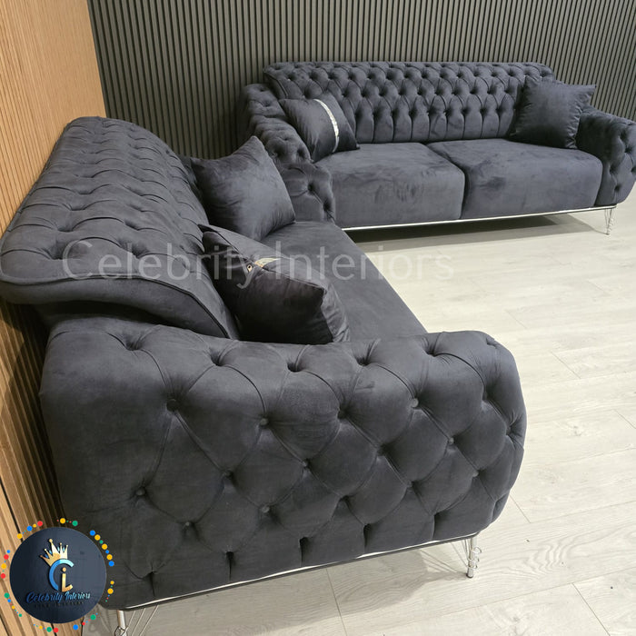 Monalisa 3+2 Plush Velvet Sofa Steel & Chrome