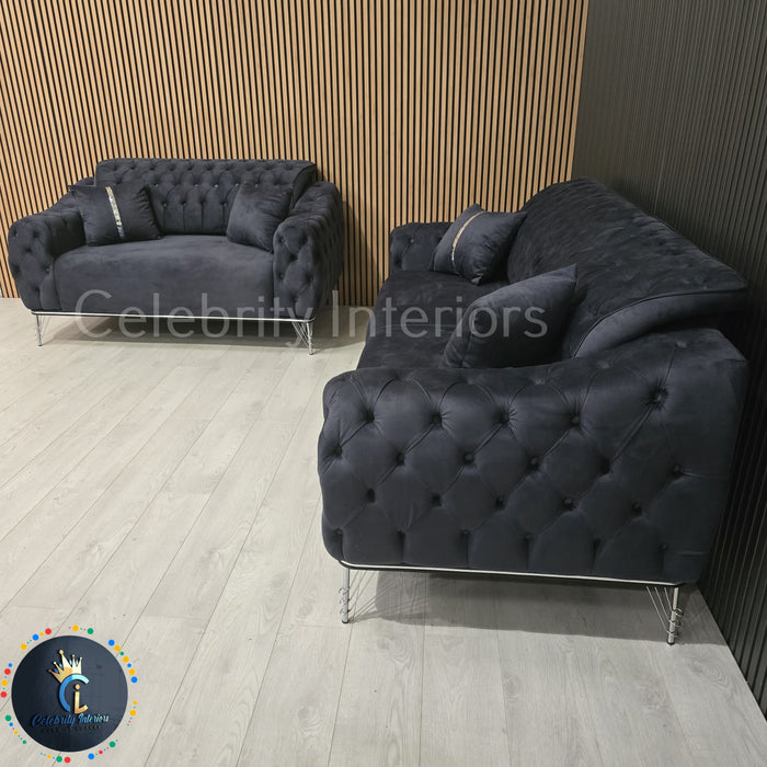 Monalisa 3+2 Plush Velvet Sofa Steel & Chrome