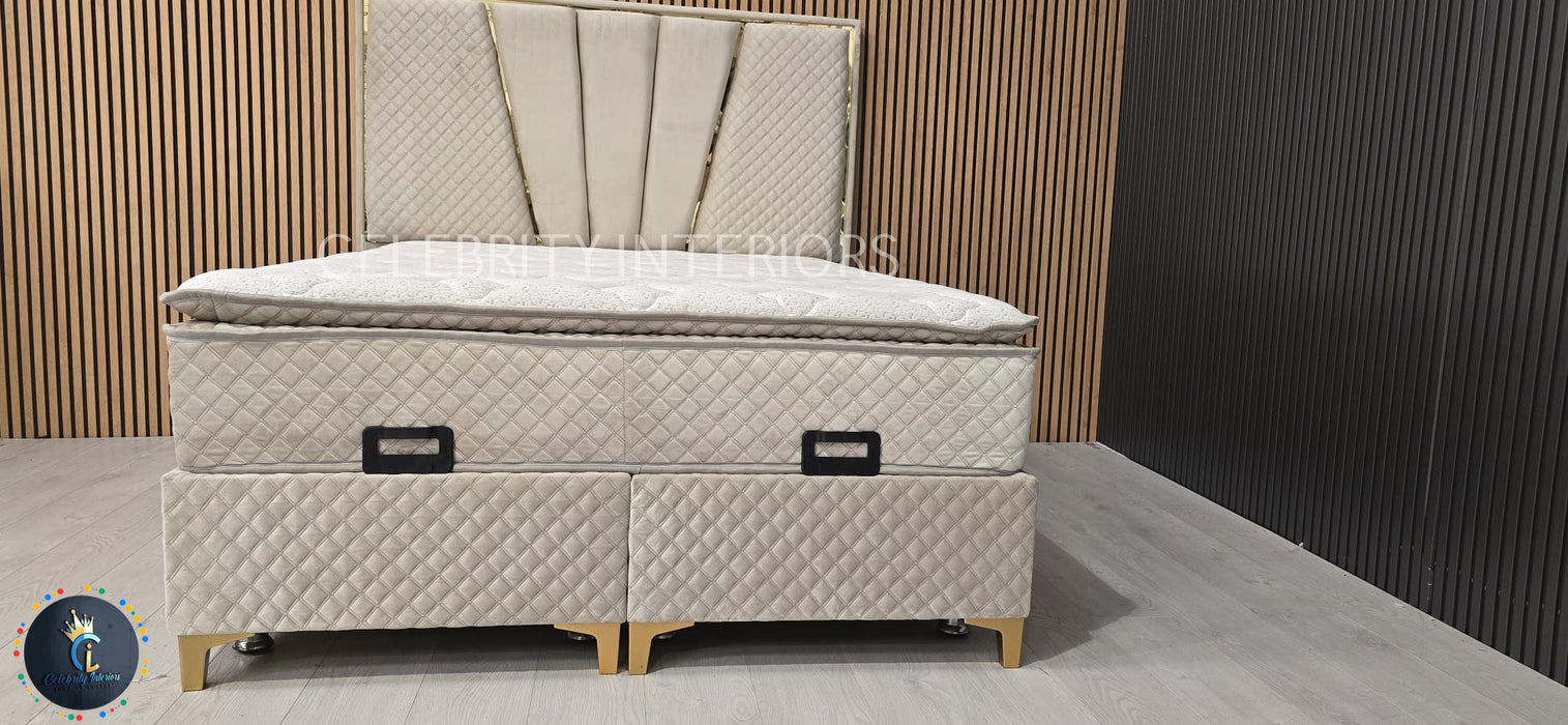 Chelsea Divan Bed set Champagne Velvet Kingize