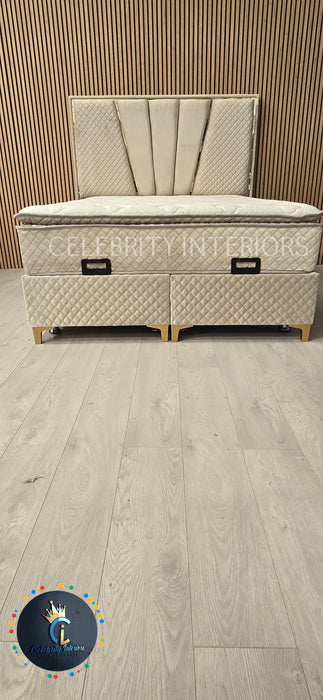 Chelsea Divan Bed set Champagne Velvet Kingize