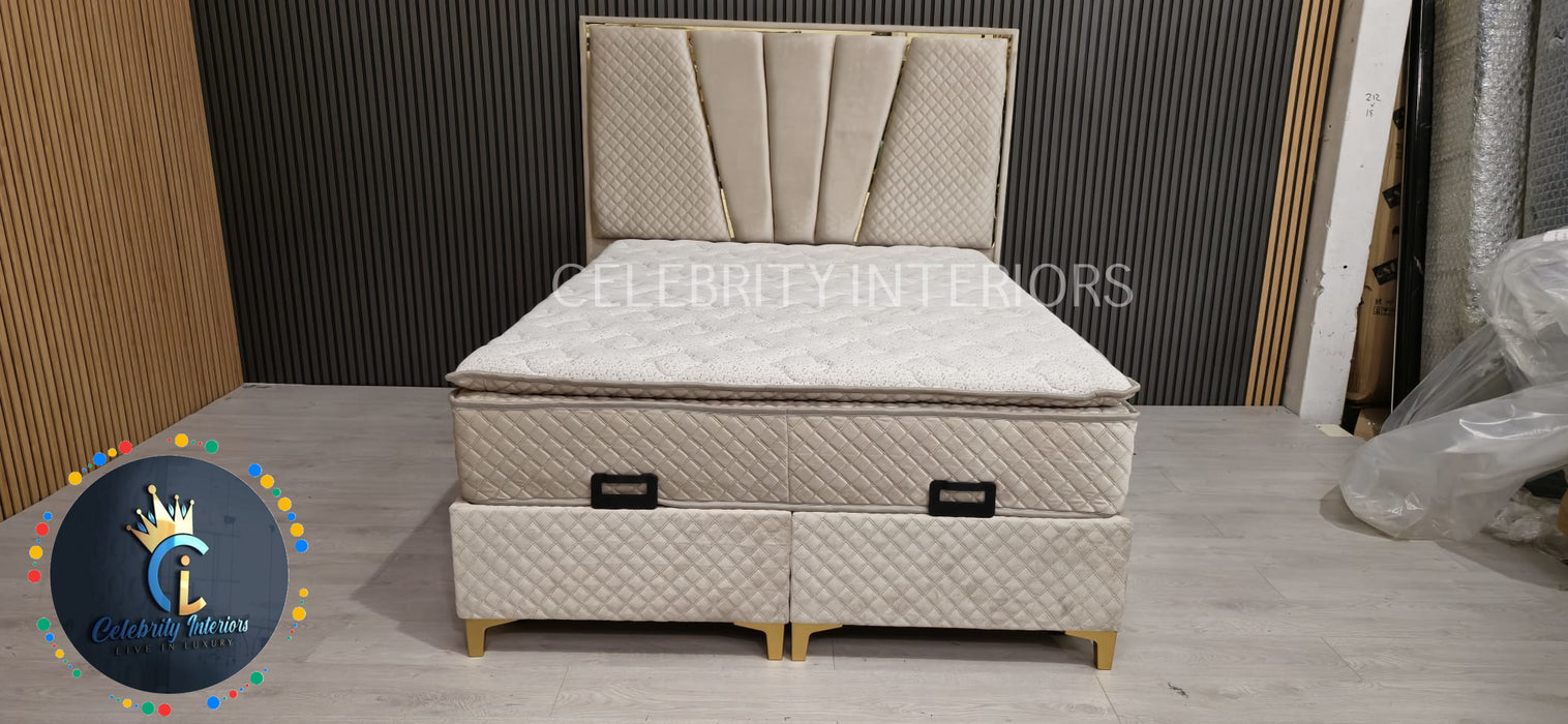 Chelsea Divan Bed set Champagne Velvet Kingize
