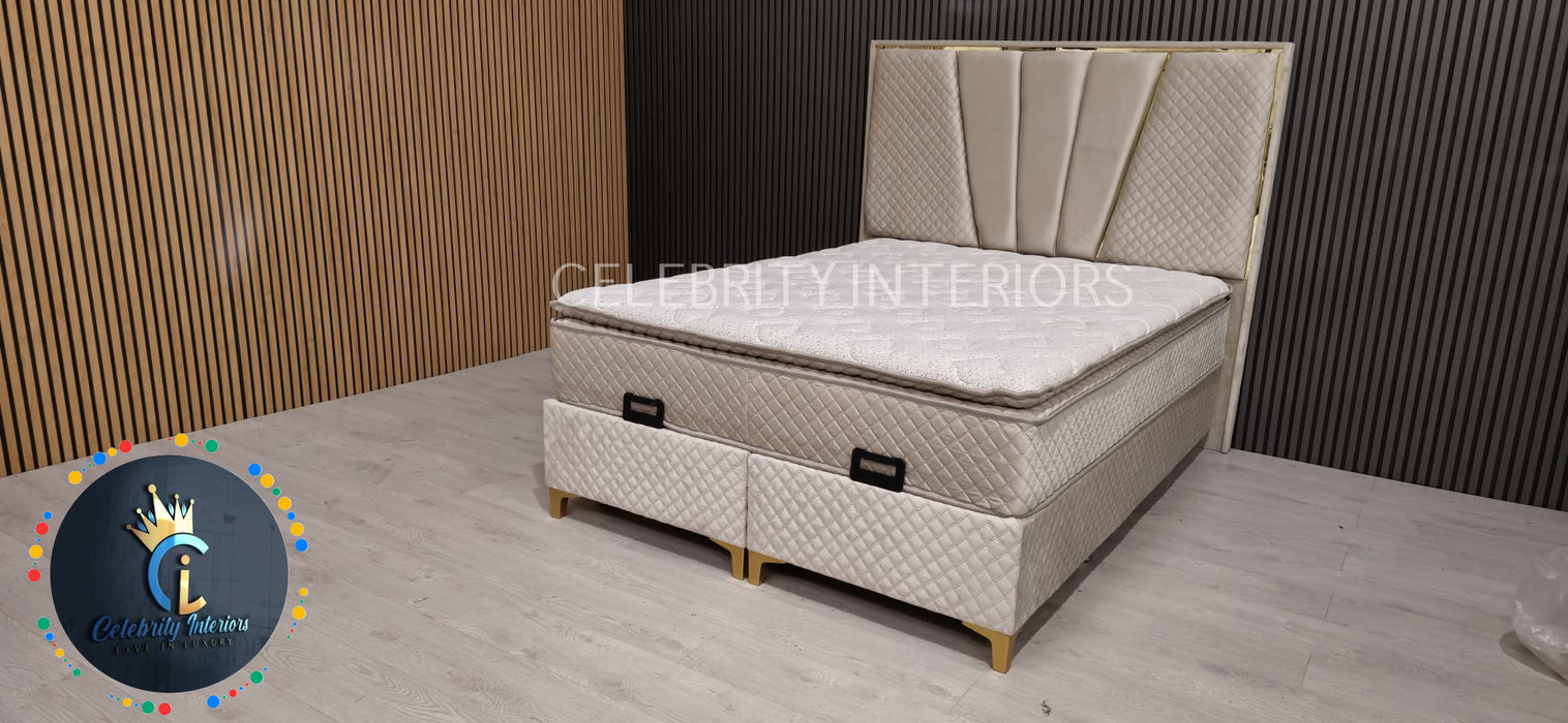 Chelsea Divan Bed set Champagne Velvet Kingize