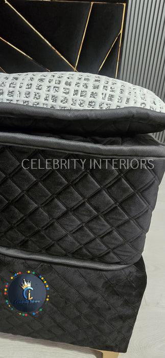 Helix Bed Set Kingsize Black Velvet - Headboard / Base / Mattress Included