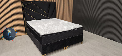 Helix Bed Set Kingsize Black Velvet - Headboard / Base / Mattress Included
