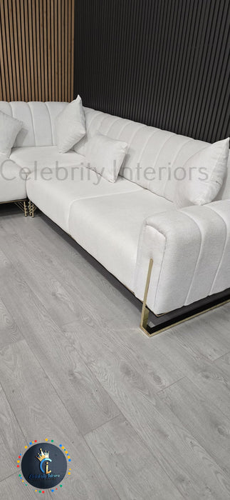 Genova Corner Sofa 270cm x 270cm White Boucle Fabric & Gold