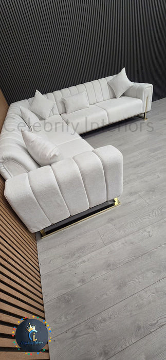 Genova Corner Sofa 270cm x 270cm White Boucle Fabric & Gold