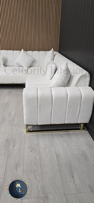 Genova Corner Sofa 270cm x 270cm White Boucle Fabric & Gold