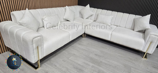 Genova Corner Sofa 270cm x 270cm White Boucle Fabric & Gold