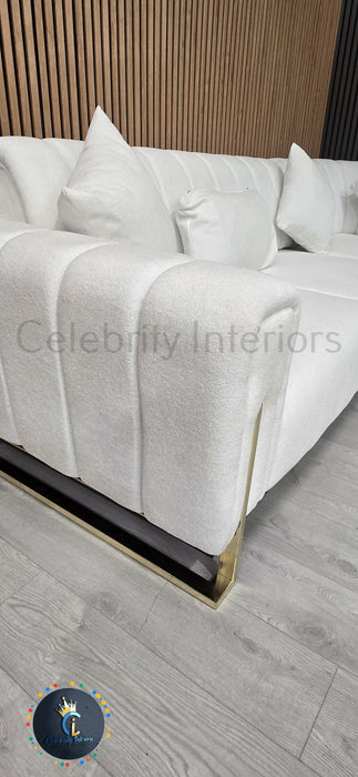 Genova Corner Sofa 270cm x 270cm White Boucle Fabric & Gold