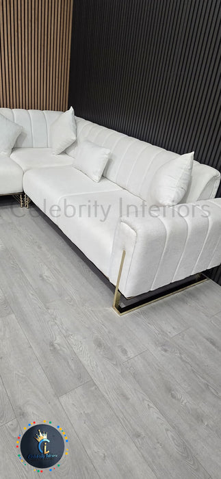 Genova Corner Sofa 270cm x 270cm White Boucle Fabric & Gold