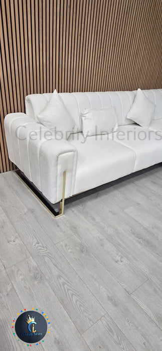 Genova Corner Sofa 270cm x 270cm White Boucle Fabric & Gold