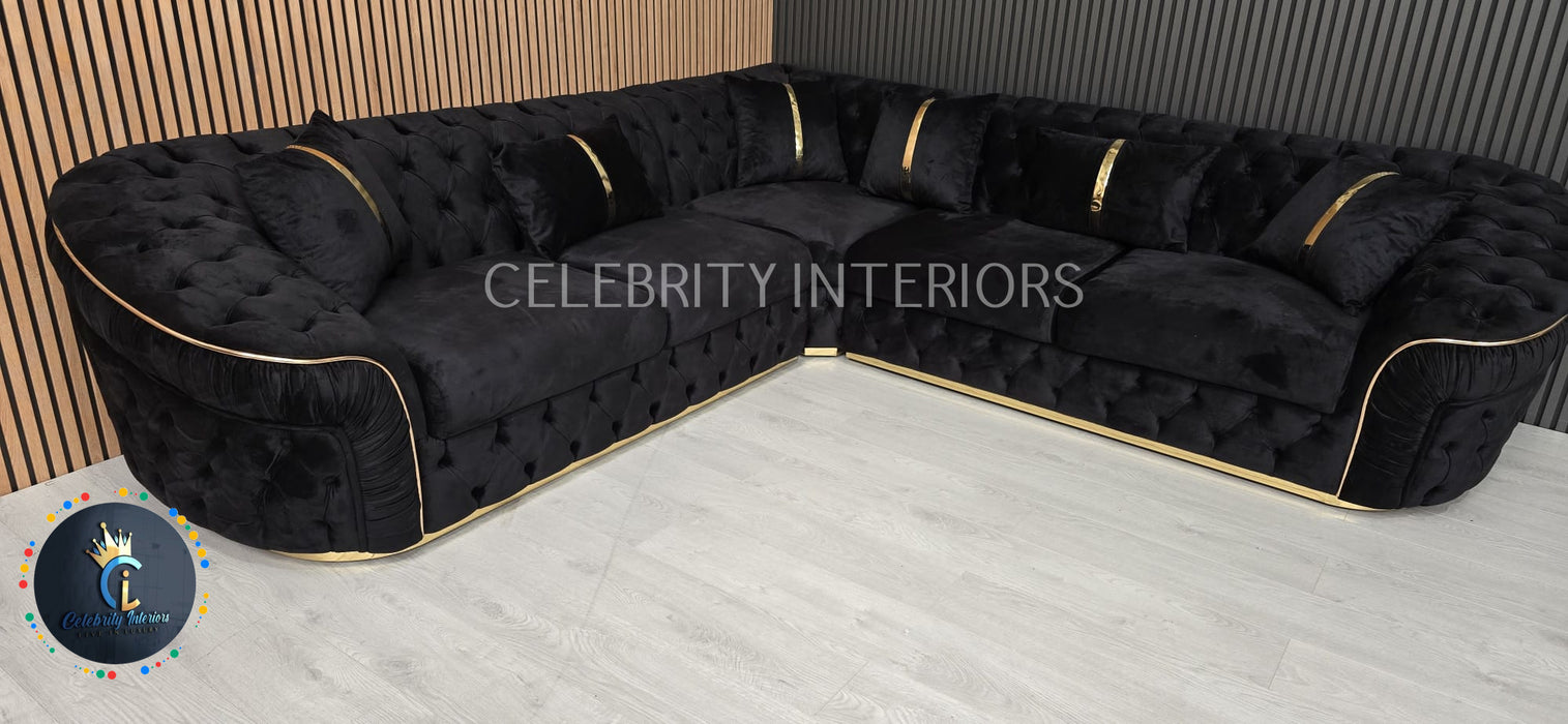 Ambassador Corner Sofa  270cm x 270cm Black Plush Velvet