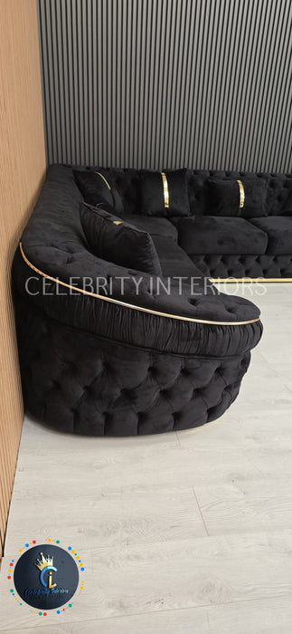 Ambassador Corner Sofa  270cm x 270cm Black Plush Velvet