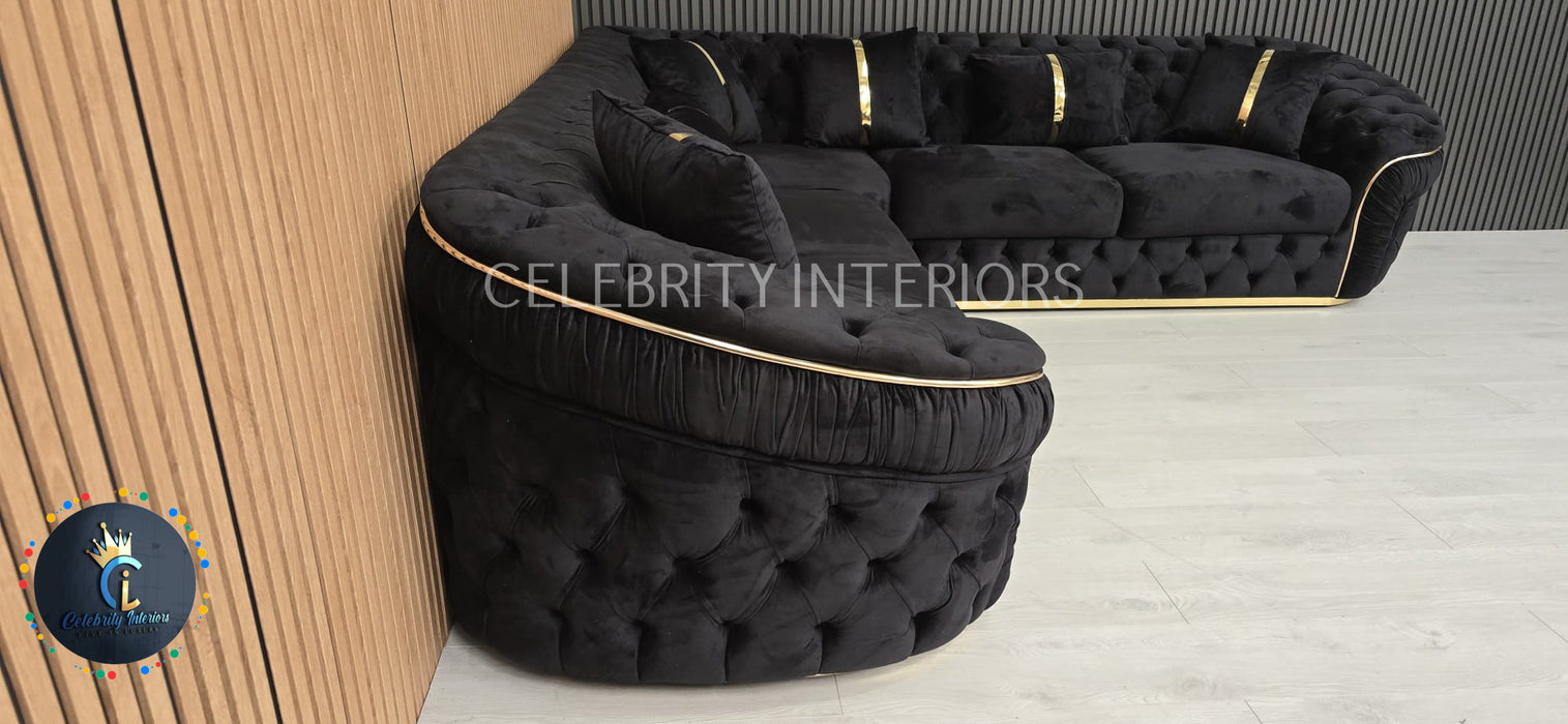 Ambassador Corner Sofa  270cm x 270cm Black Plush Velvet
