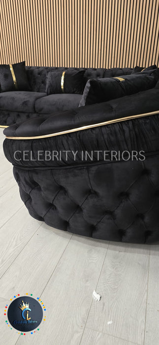 Ambassador Corner Sofa  270cm x 270cm Black Plush Velvet