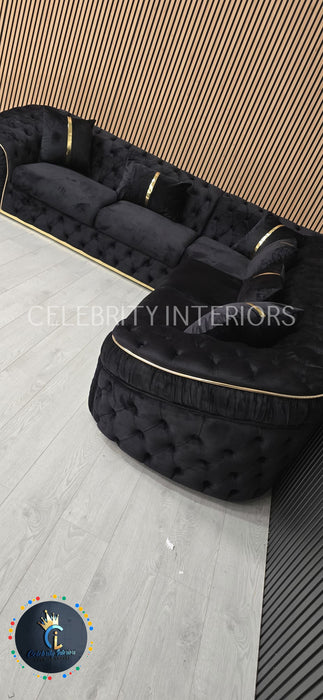 Ambassador Corner Sofa  270cm x 270cm Black Plush Velvet