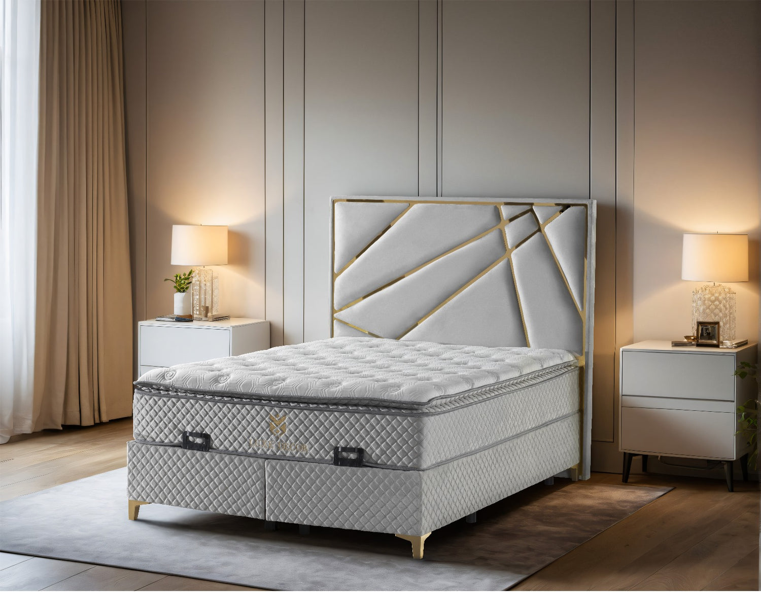 Helix Bedframe Kingsize Silver Velvet - Headboard & Base