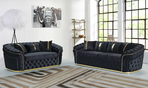 Ambassador 3+2 Seater In Black & Gold Plush Velvet