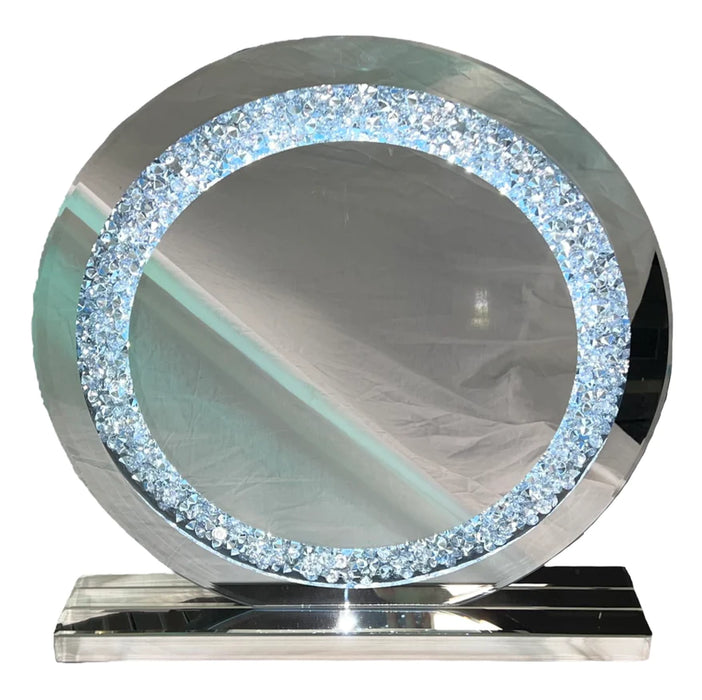 Crushed diamond round dressing table LED mirror