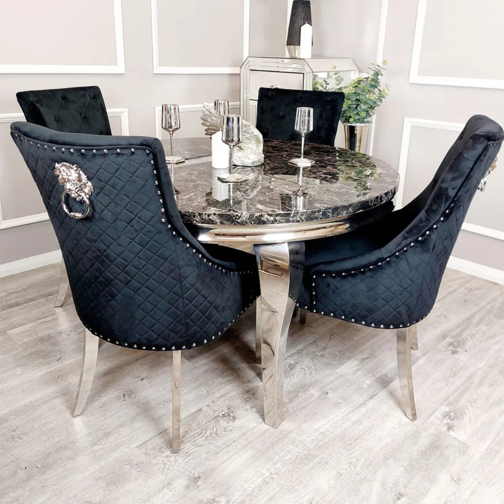 Louis Round Dining Table + 4 x Majestic Dining Chairs — Celebrity Interiors