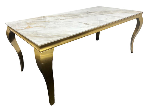 Lewis Kata Gold Ceramic Table + 6 x Majestic Cream Dining Chairs