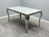 Sofia Grey & Silver Dining Table + Majestic Lion Knocker Back Dining Chairs