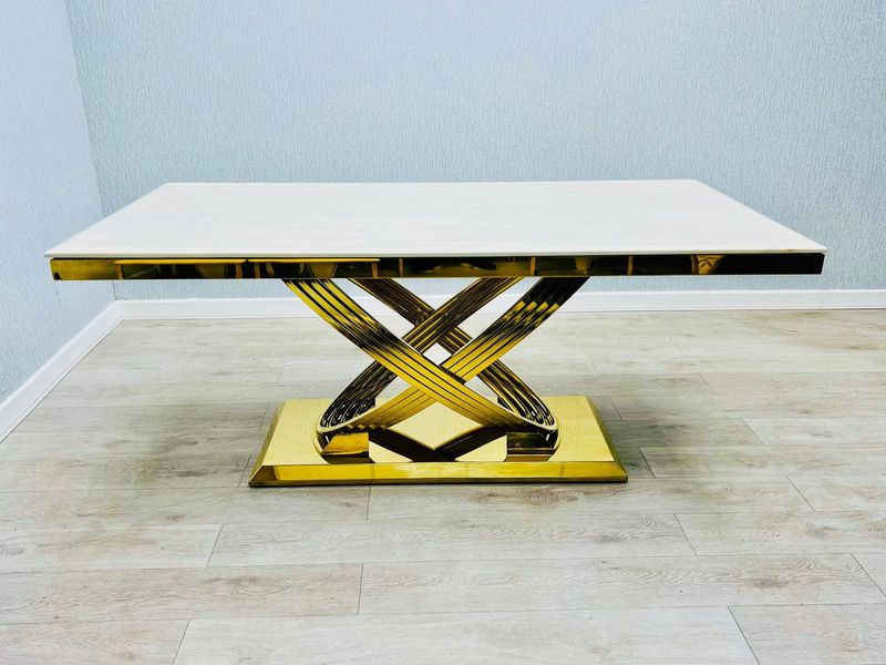 Elina Cream & Gold Dining Table + Vienna Cream & Gold Dining Chairs