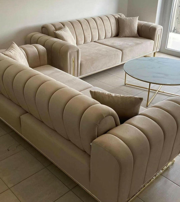 Chrometrimsofa goldtrimsofa velvetsofa dubaisofacollection plushvelvetsofas luxurysofa uniquesofas furniture sofas sofa cornersofa 3+2sofa homedecor design interiordesign livingroom home furnituredesigns love bespoke bespokesofas