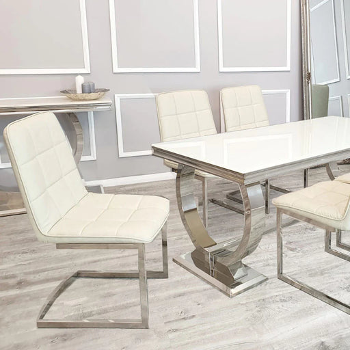 Tara Cream Faux Leather Dining Chair with plain Back & Stitch Detail