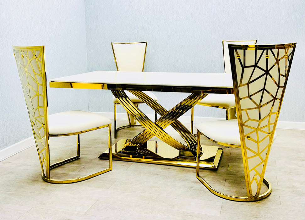 Elina Cream & Gold Dining Table + Vienna Cream & Gold Dining Chairs