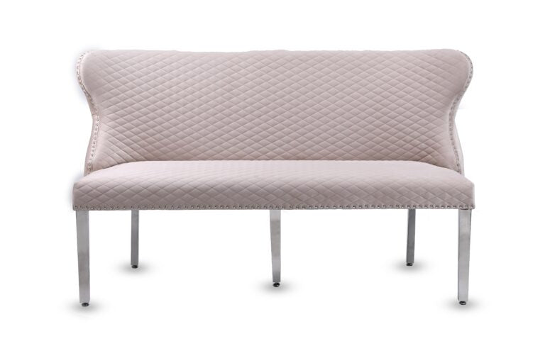 Valentino Velvet Fabric Dining Bench With Chrome Legs