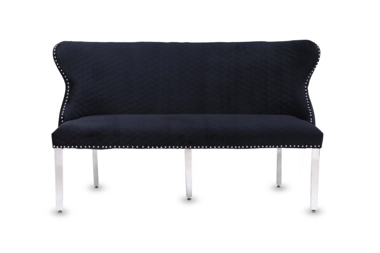 Valentino Velvet Fabric Dining Bench With Chrome Legs