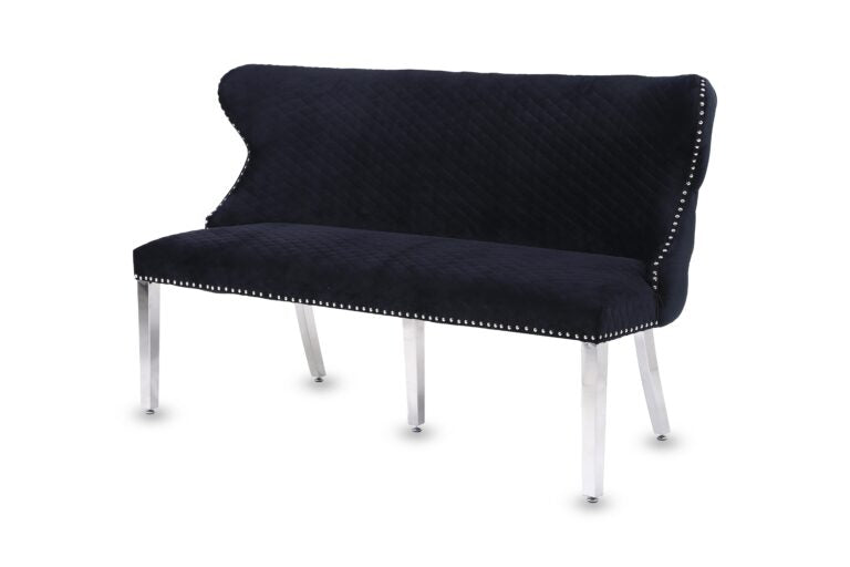 Valentino Velvet Fabric Dining Bench With Chrome Legs
